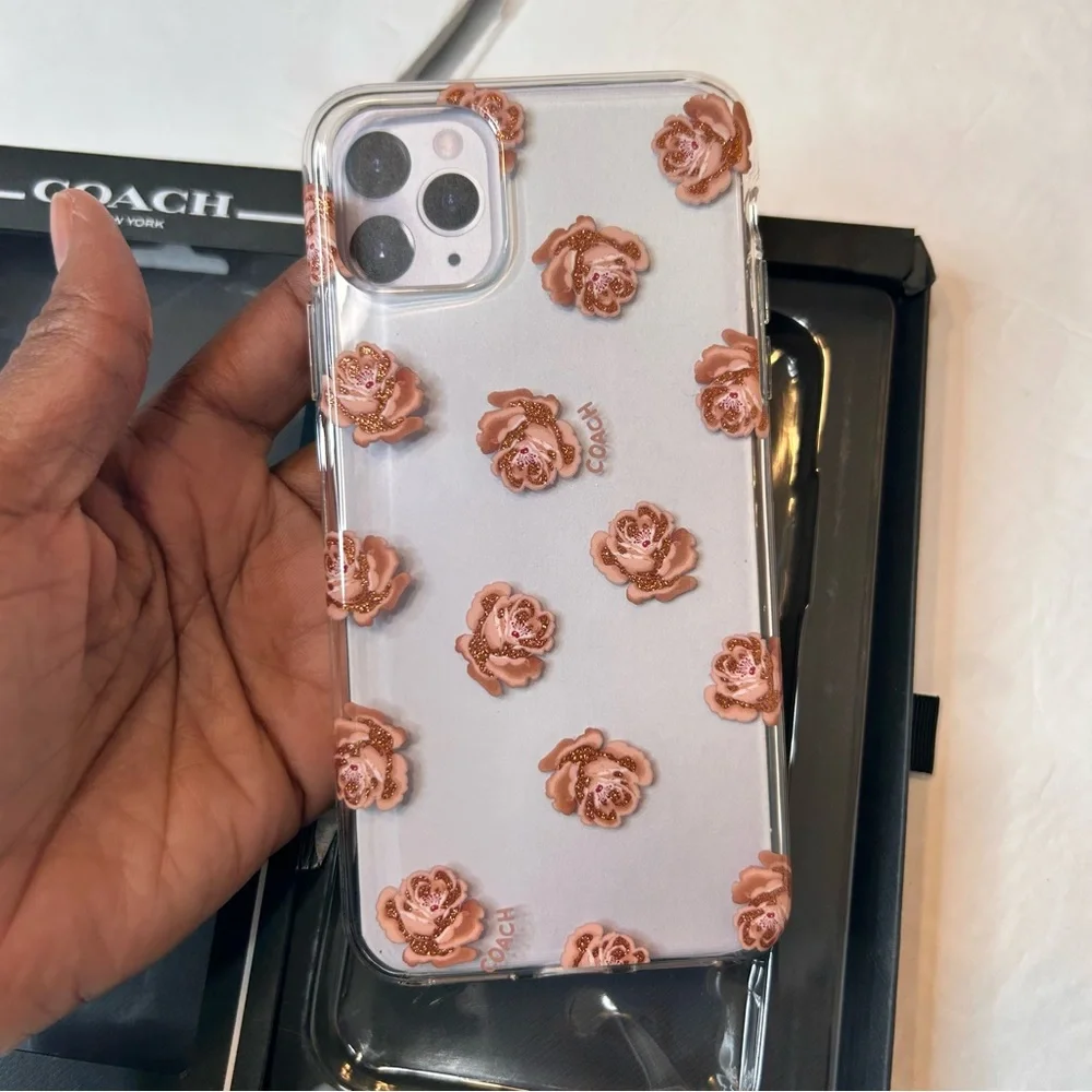 Coach Rose Embellished iPhone 11 Case - Pro Max Pink and Clear